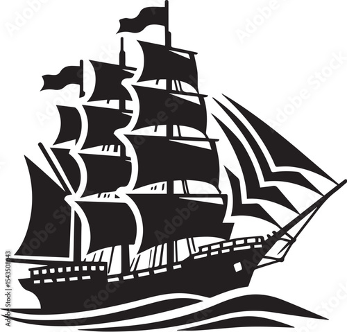 sailing ship vector silhouette logo design on white background