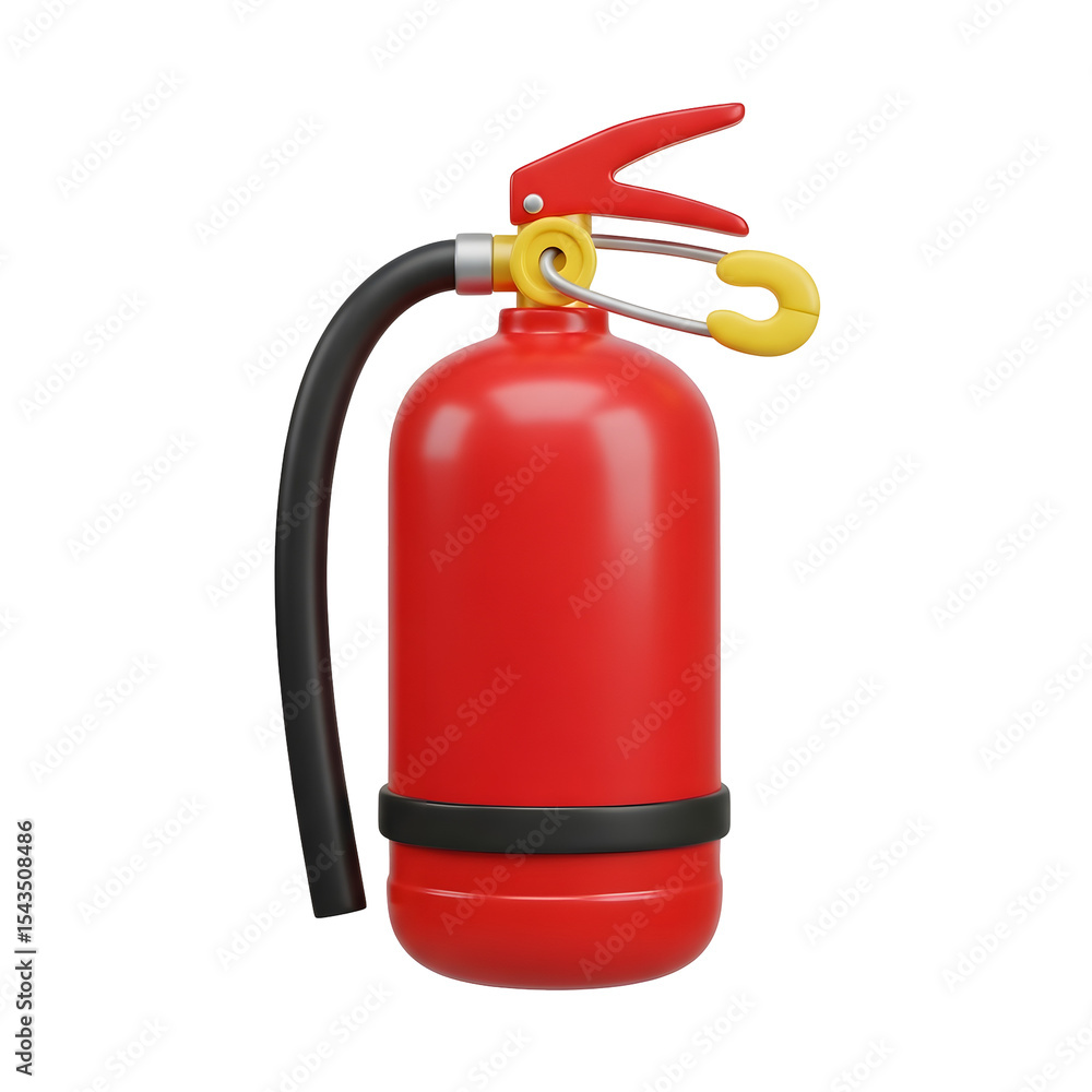 Obraz premium Vivid Red Fire Extinguisher 3D Render Against Transparent Background with Yellow Details