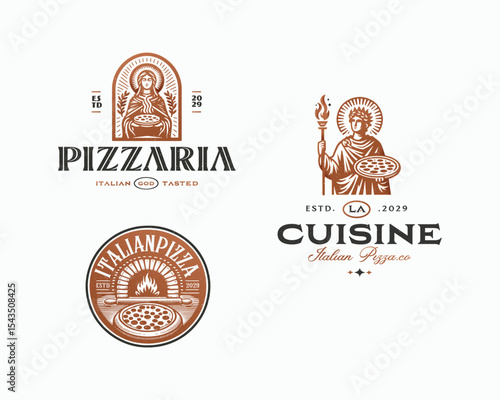 Vintage classic delicious goddess pizza restaurant logo template 