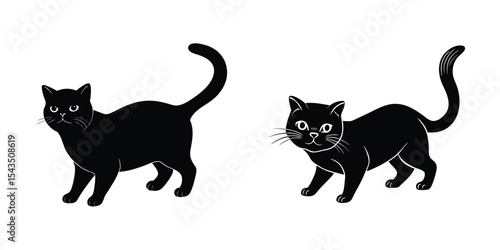 Pouncing Exotic Shorthair Cat Silhouette on White Background