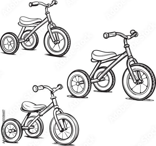 Set of bicycle and bike vector illustrations with silhouettes and cycling elements