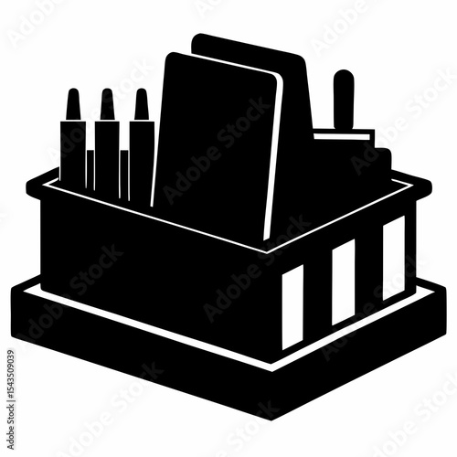 desk organizer silhouette vector black on white background
