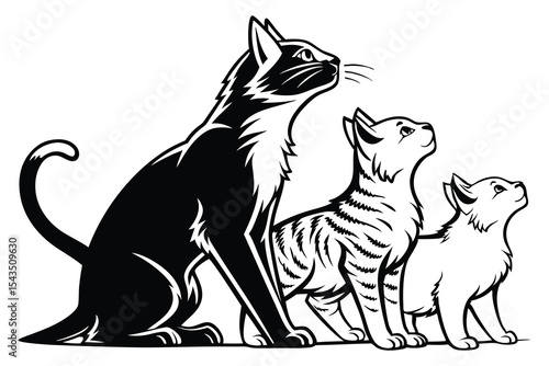 Diverse feline breeds stand together showcasing their unique coats and markings a captivating display of cat diversity perfect for pet lovers and animal enthusiasts, silhouette