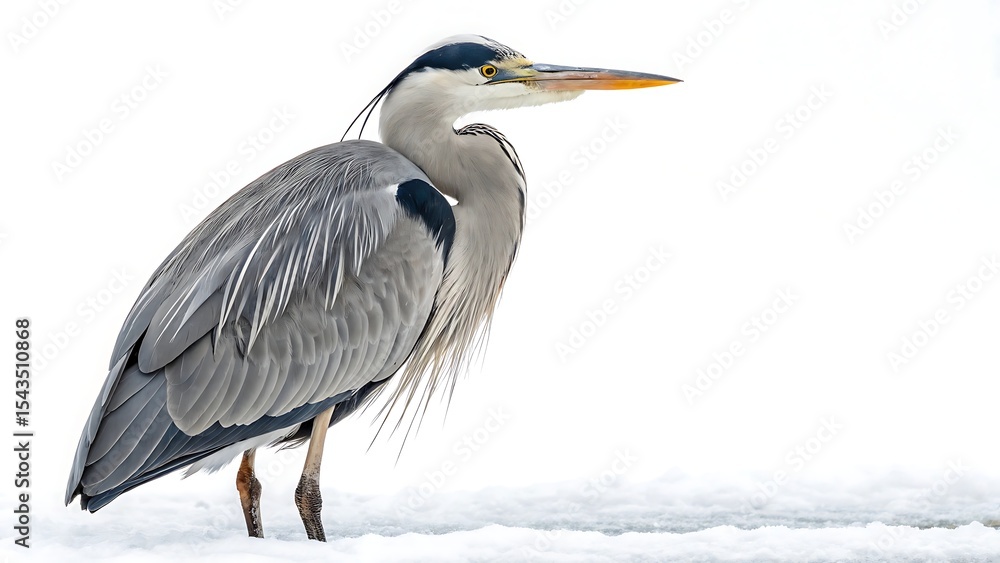 Fototapeta premium Grey heron ardea cinerea isolated on a white background. AI GENERATED
