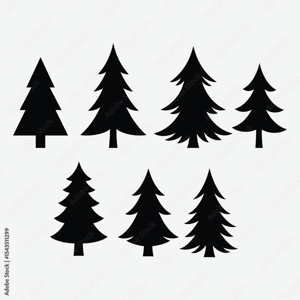 Fototapeta premium Perfect for Christmas, pine tree icons, and winter vector art on a white background.