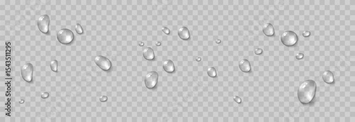 Vector water drops. Drops png, condensation on the window, on the surface. Realistic drops on an isolated transparent background.