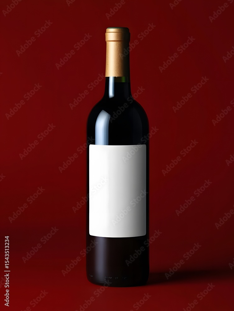Obraz premium A full, isolated red wine bottle with a blank label stands ready for celebration