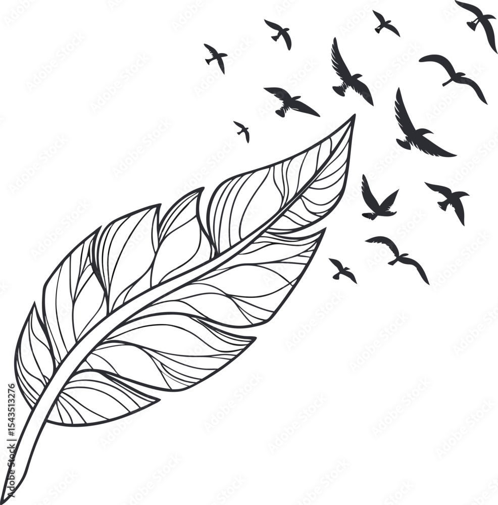 Obraz premium Elegant feather design with birds taking flight perfect for branding logos stationary and website design adding a touch of nature and freedom to your projects