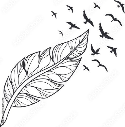 Elegant feather design with birds taking flight perfect for branding logos stationary and website design adding a touch of nature and freedom to your projects