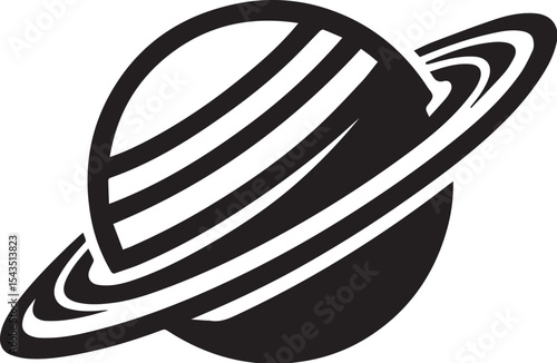 Planet Saturn with planetary ring silhouette vector
