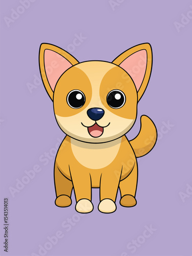 Cute Cartoon Puppy: A charming and cheerful illustration of a tan and cream-colored puppy with its tongue playfully sticking out against a pale lavender backdrop.