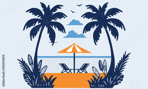 Summer beach sticker set with cute tropical elements.