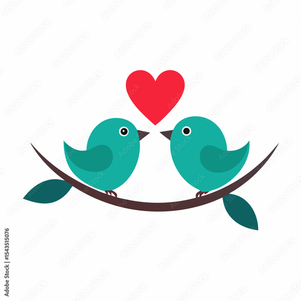 Obraz premium Birds on Branch Icon with Heart Theme Vector Minimalist Love Symbol Design