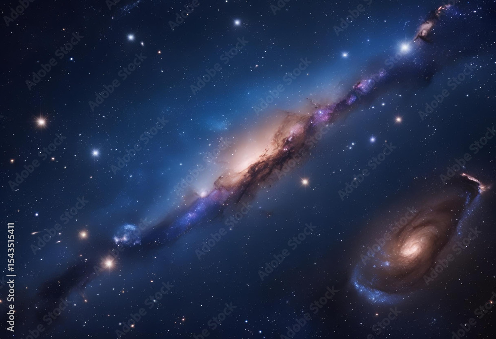 Cosmic display of stars and a nebula in deep space, revealing the vastness and beauty of the universe. Cosmic display of stars and a nebula in deep space, revealing the vastness and beauty of the universe.