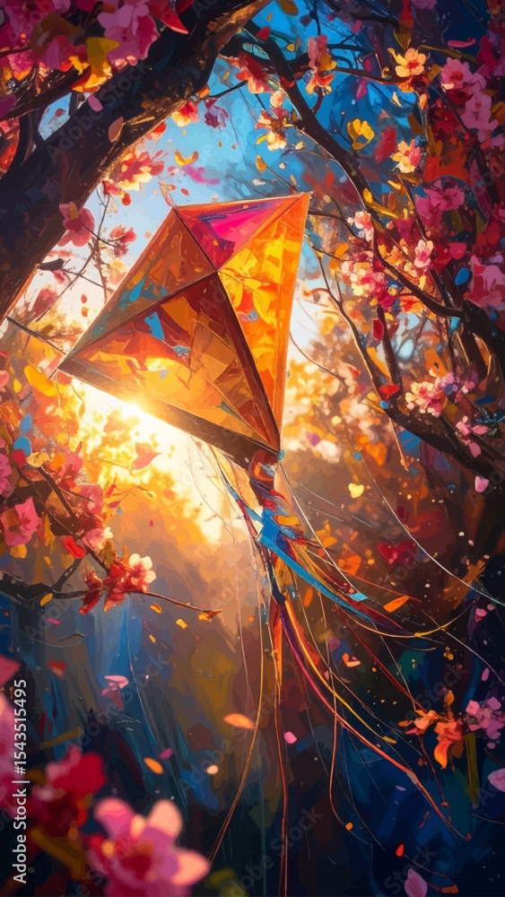 AI Generated Paper Kite Tangled in Cherry Blossom Tree AI Generated Paper Kite Tangled in Cherry Blossom Tree