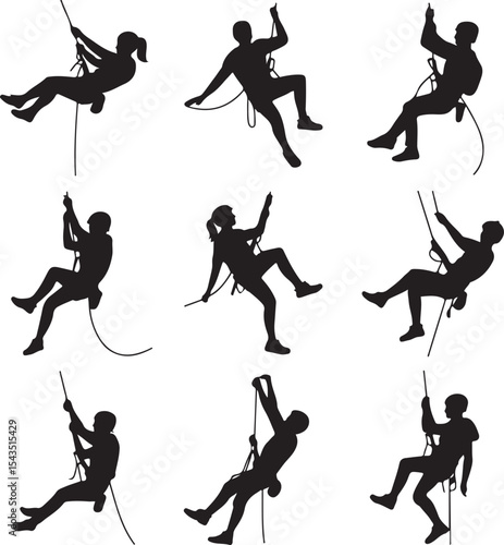 Climber Rappelling Down Cliff Silhouette

Extreme Rappelling Action Vector Scene

Mountain Rappelling Gear Silhouette Design

Rappeller Hanging on Rock Face Vector Art

Vertical Descent Adventure Silh