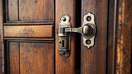 Antique wooden door detail with metal hardware