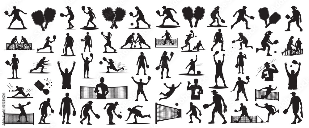 Fototapeta premium Pickleball Silhouette Vector Active Player Pose Collection