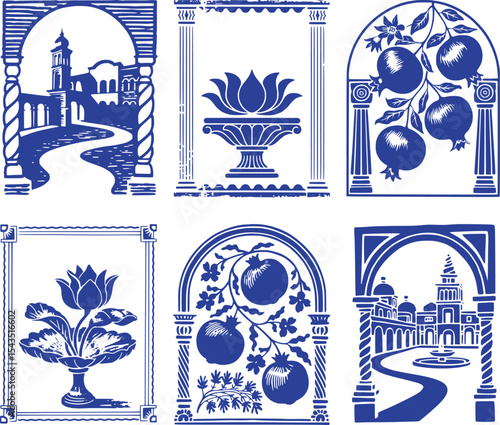 Delftware Inspired Tile Collection Featuring Botanical Motifs and Mediterranean Landscapes in Blue and White