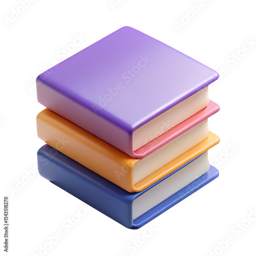 3D Book Stack with Glossy Covers and Soft Shadows, 3D Toy Books, 3D stack book