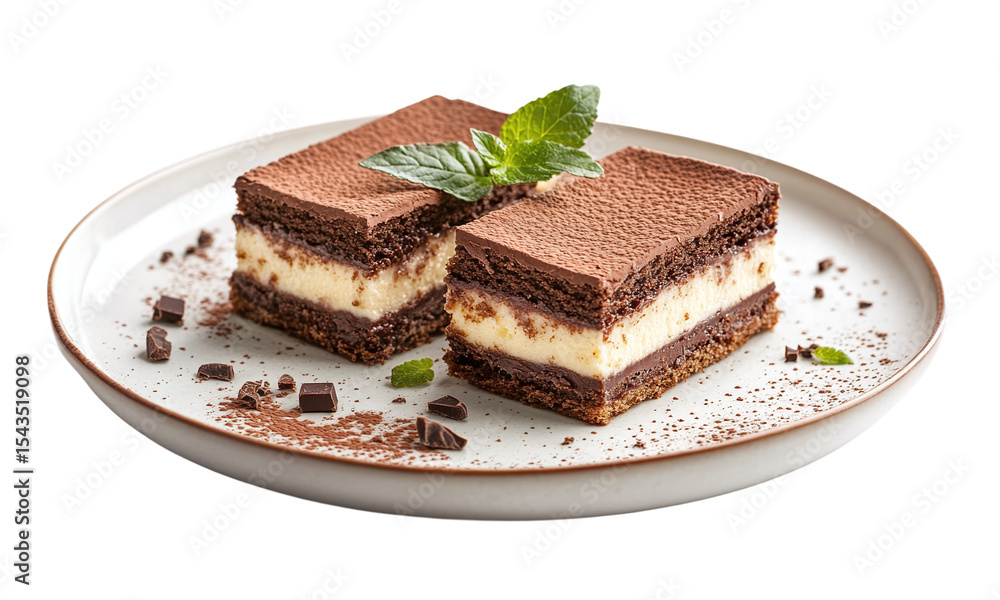 Piece chocolate cake on plate, isolated on transparent background. Piece chocolate cake on plate, isolated on transparent background.