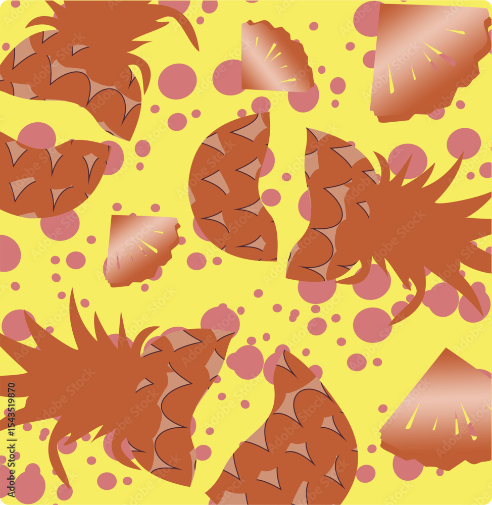Fototapeta premium Seamless vector pattern with yellow pineapples. Hand drawn print. Summer pattern. Print for t-shirts, textiles, wrapping paper, web.