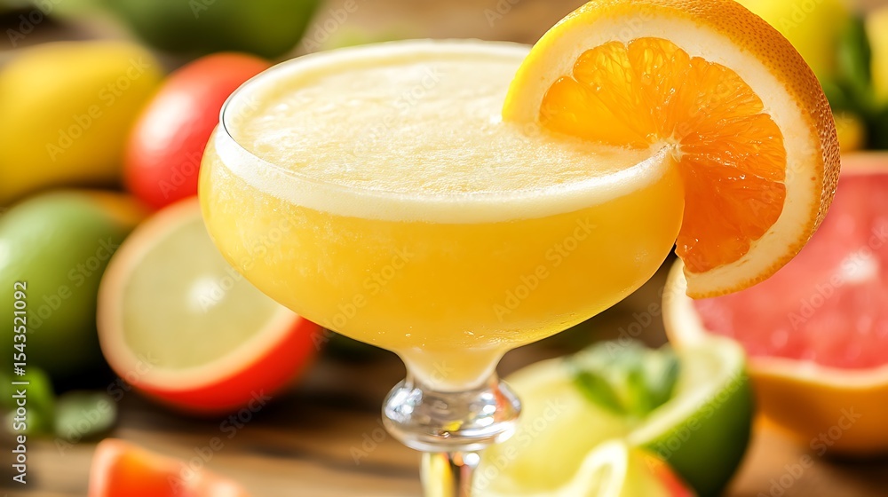 Fototapeta premium Orange margarita frozen cocktail drink with fruit getting