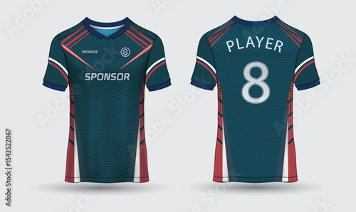 Modern sports jersey design template front and back view
