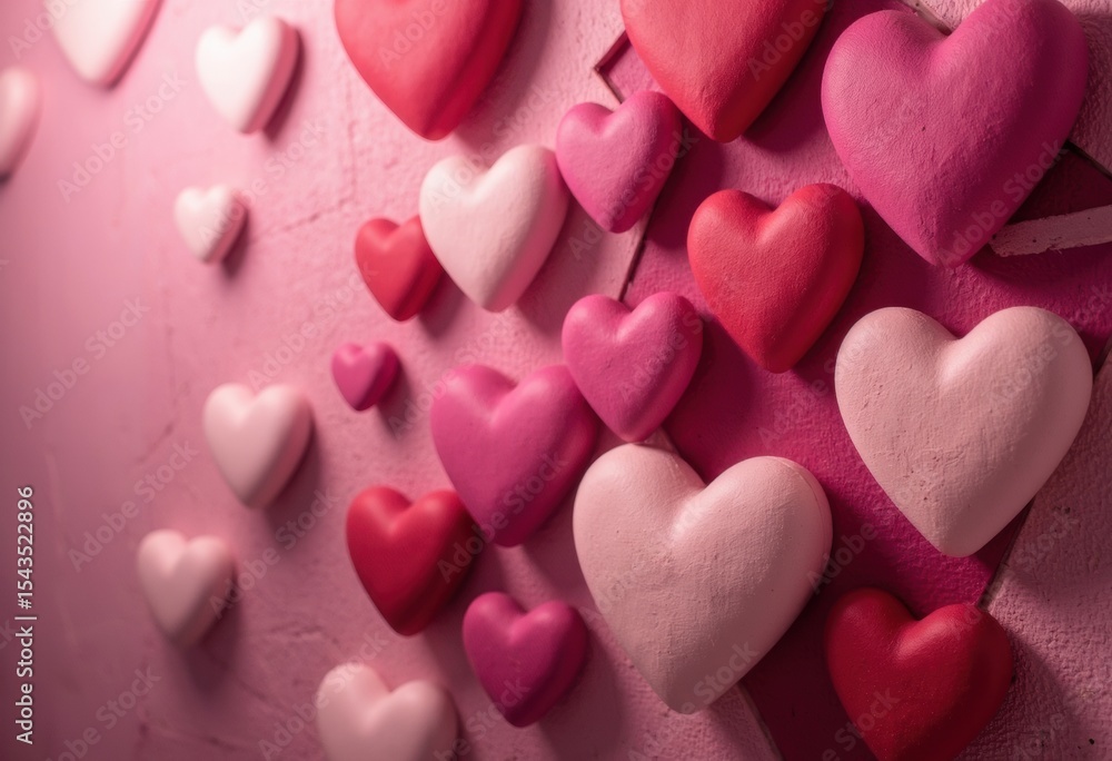 Colorful hearts in various shades of pink and red on a textured background Colorful hearts in various shades of pink and red on a textured background