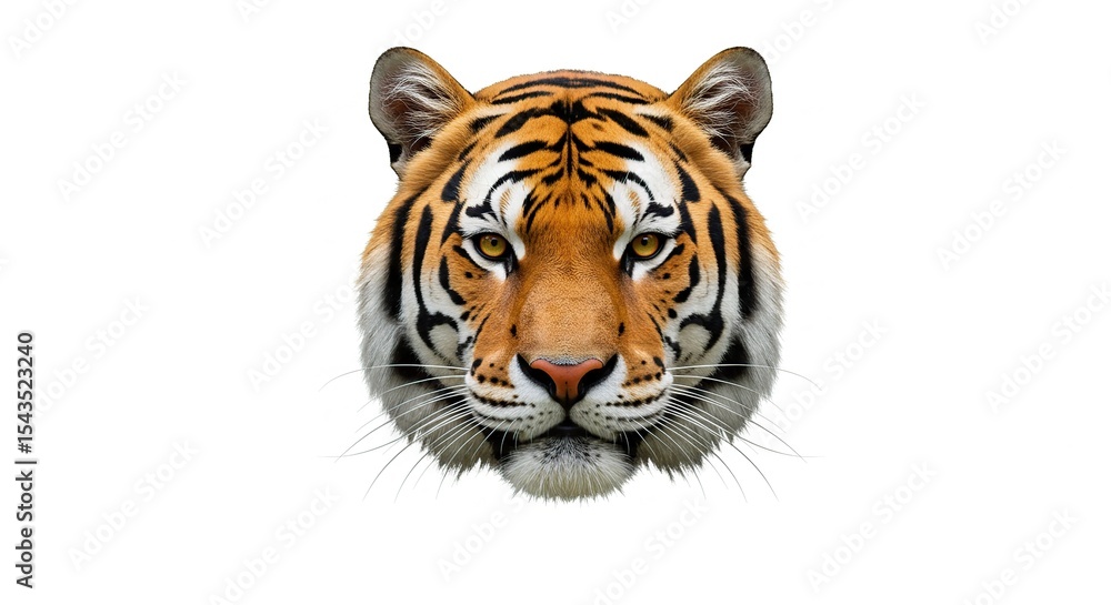 Fototapeta premium Realistic Bengal Tiger Face Isolated on White Background