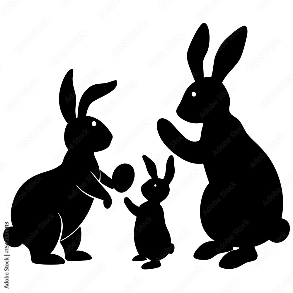 Fototapeta premium Bunny family playing silhouette 