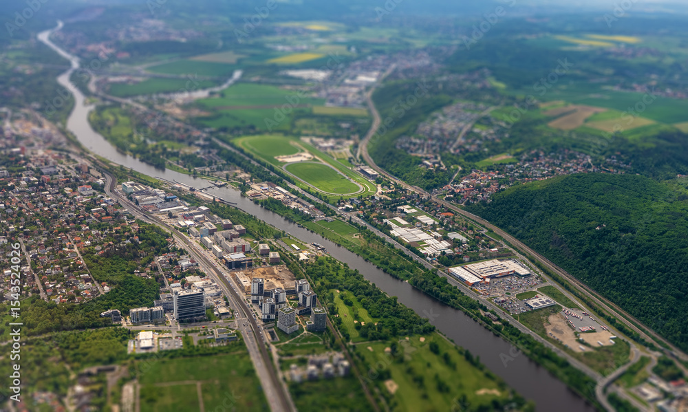Fototapeta premium Aerial panorama of Prague 12 district under a clear sky.
