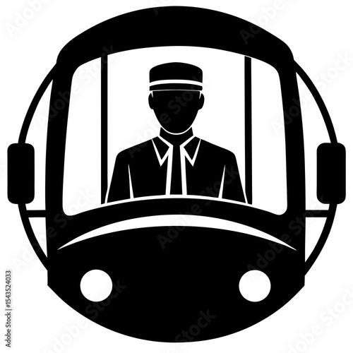 Bus driver behind wheel silhouette