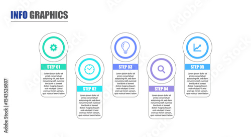 Modern 5 Step Infographic Template with Icons for Presentation and Business Workflow Design