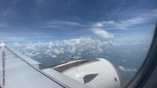 Beautiful Clear Blue sky and white cloud view from airplane window