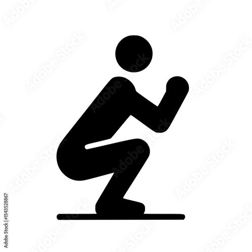 Minimalist Stickman Doing Squats Silhouette – Black SVG Clipart Icon