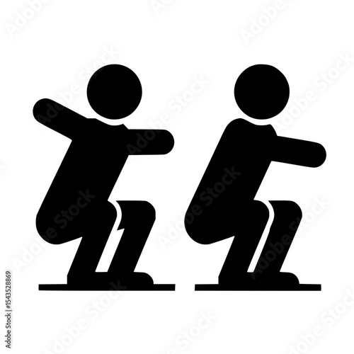 Minimalist Stickman Doing Squats Silhouette – Black SVG Clipart Icon