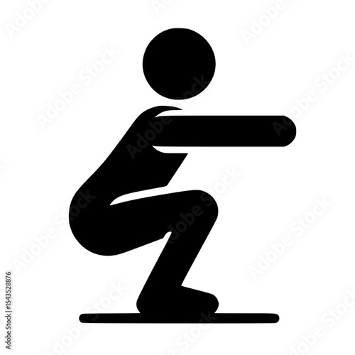 Minimalist Stickman Doing Squats Silhouette – Black SVG Clipart Icon