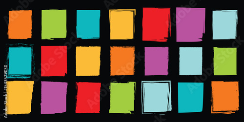 Pop art inspired colorful blocks with sketched outlines and painted textures on a black background, ideal for contemporary graphic and print layouts.