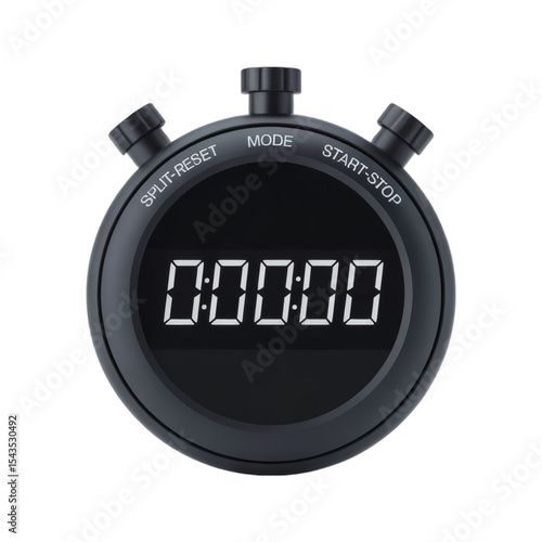 Matte Black Digital Stopwatch with Display on Transparent Background