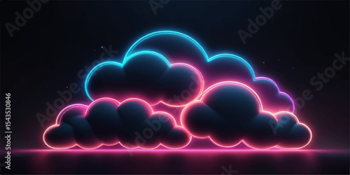 Glowing neon light cloud symbol design for web and technology