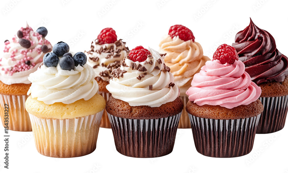 Set of delicious cupcakes isolated on transparent background. Set of delicious cupcakes isolated on transparent background.