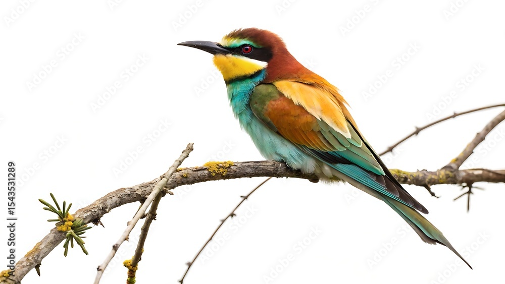 Fototapeta premium European bee eater merops apiaster isolated on a white background. AI GENERATED
