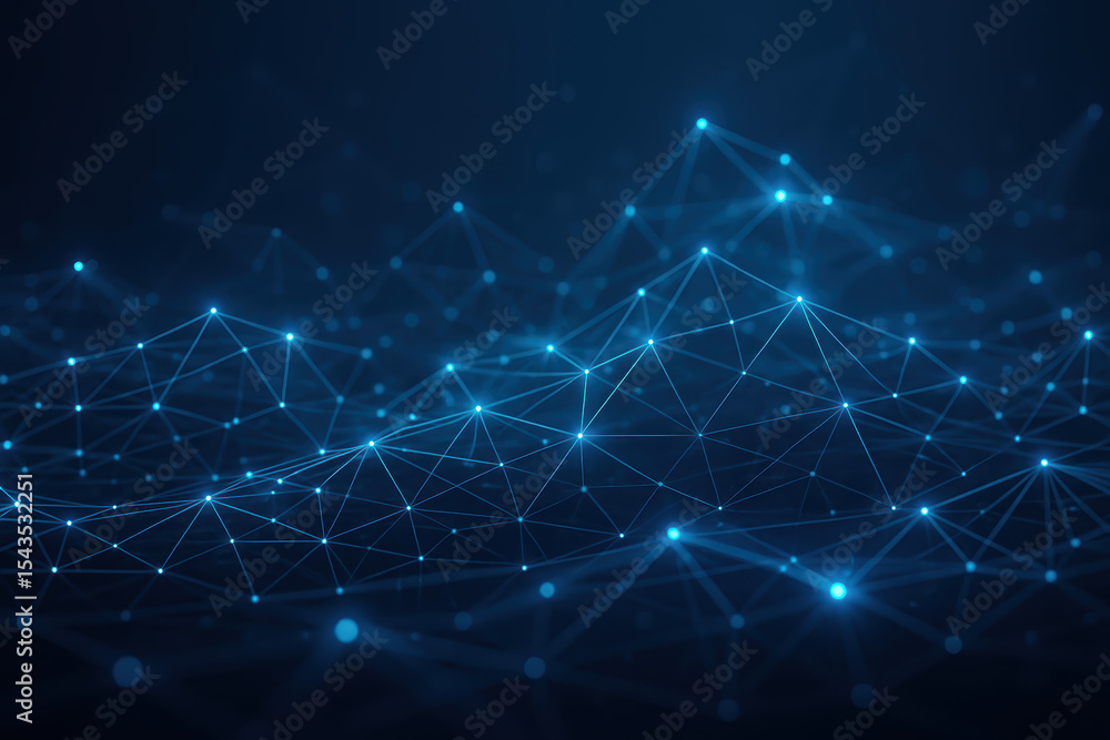 Fototapeta premium A complex network interconnected nodes emits a soft blue glow illustrating digital communication and data in a dynamic business environment