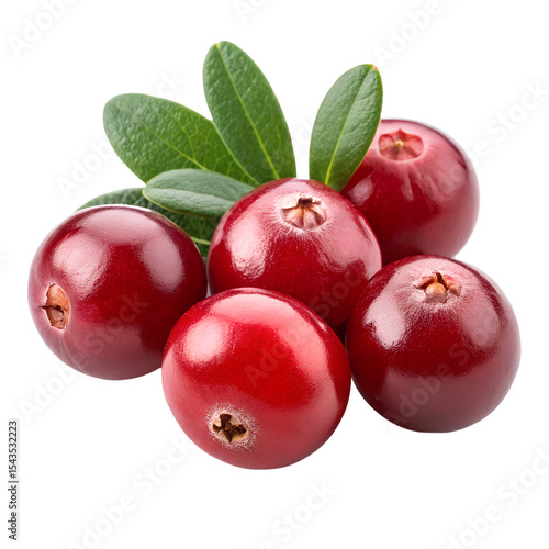 cranberries with leaves isolated without background