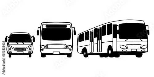 Transportation Icons: Simple Black and White Illustrations of Mini and Coach Buses