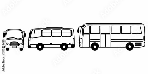 Set of Bus and Microbus Vector Outlines: Front and Side Views for Public Transport
