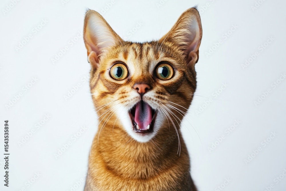 A Surprised Cat with Expressive Eyes and Open Mouth Captured Against a Simple Background, Showcasing Its Unique Features and Playful Personality A Surprised Cat with Expressive Eyes and Open Mouth Captured Against a Simple Background, Showcasing Its Unique Features and Playful Personality