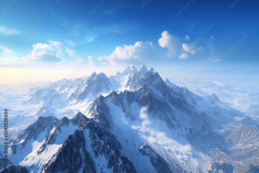 Fototapeta premium Snow-capped mountain range under a vast, clear sky.