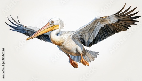 the great white pelican flying isolated on white background generative ai